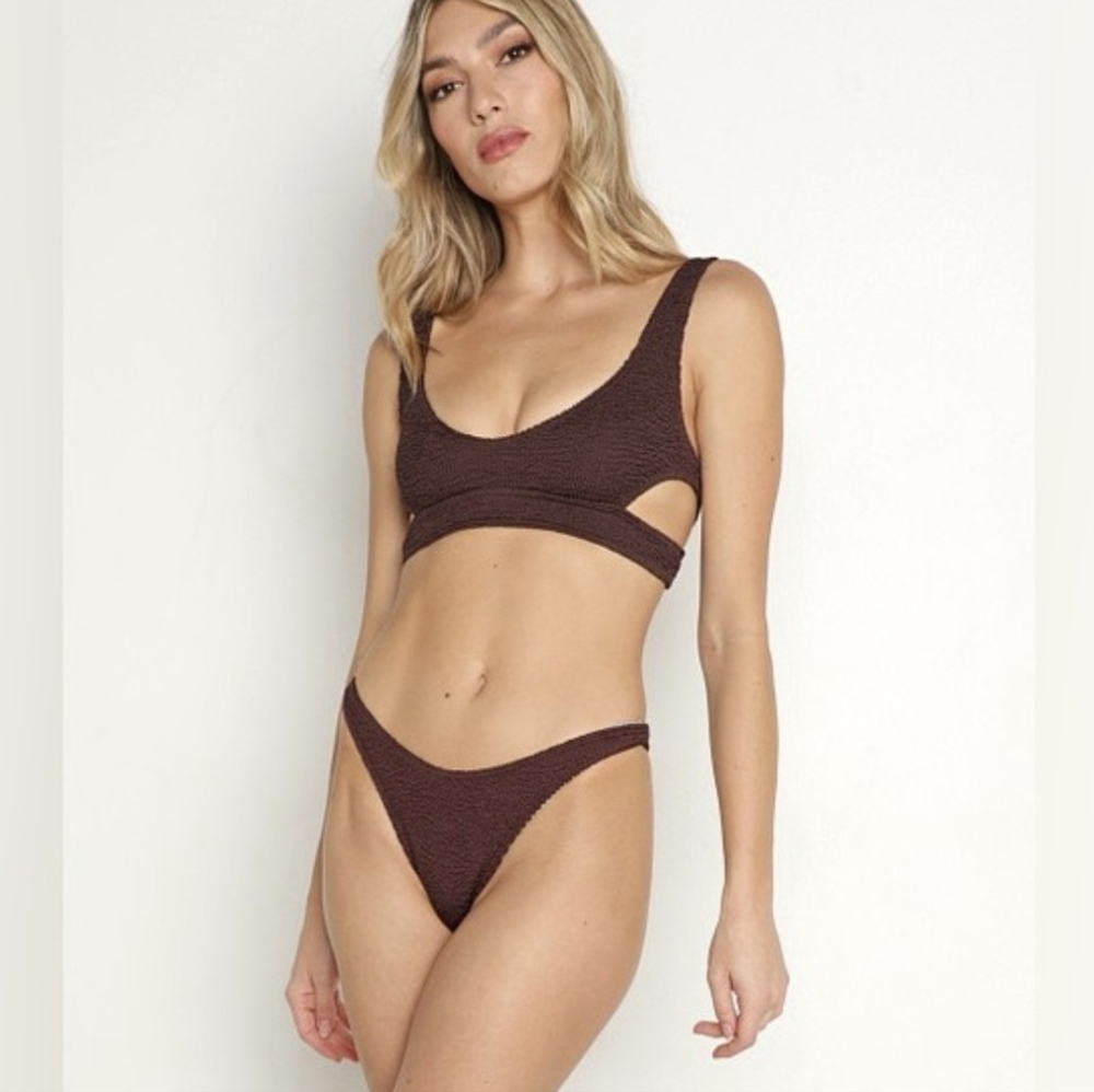 BOUND by Bond-Eye Nino Crop Bikini 2 Piece Set Top & Cheeky Bottom in Chocolate